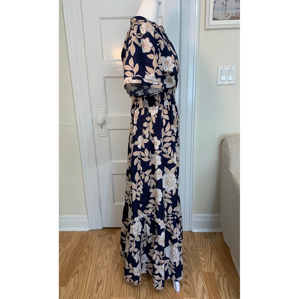 Baltic Born Vera Maxi Dress in Navy Floral Short Sleeve 100% Cotton / Size XL - Picture 9 of 16
